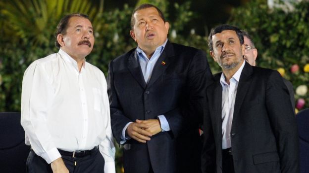 Daniel Ortega, Hugo Chávez y Mahmoud Ahmadinejad