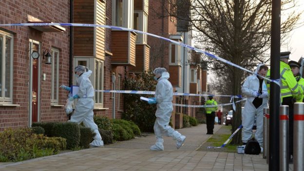 Police and forensic officers at the scene in Allerton Bywater