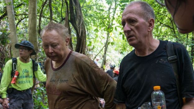Vernon Unsworth (right) helped bring top international cave rescuers to the mission, including Rob Harper (left)