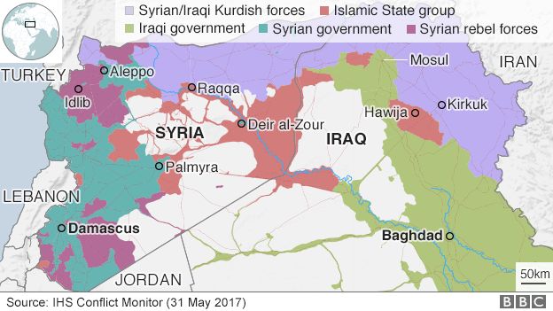 Map showing control if Iraq and Syria (31 May 2017)