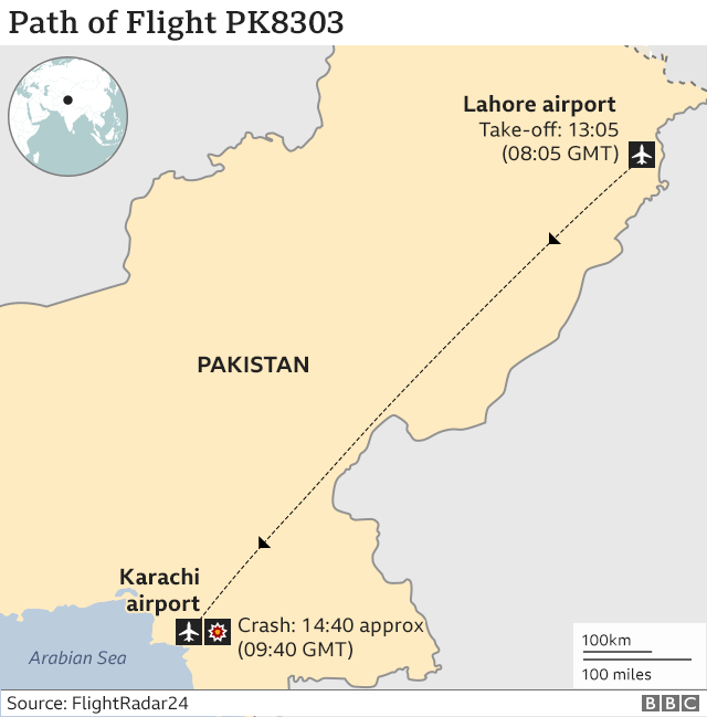 Map of Pakistan highlighting Lahore and Karachi