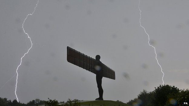 Lightning at the Angel of the North