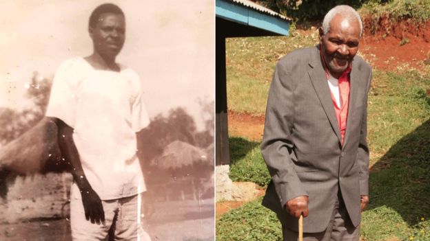 Composite of Wambugu wa Nyingi now and as a young man