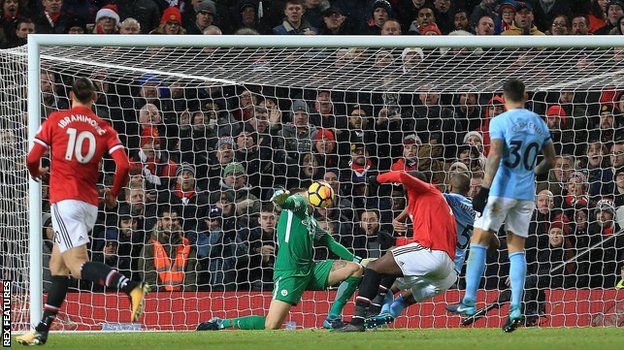 Manchester City goalkeeper Ederson denies Romelu Lukaku in the 84th minute