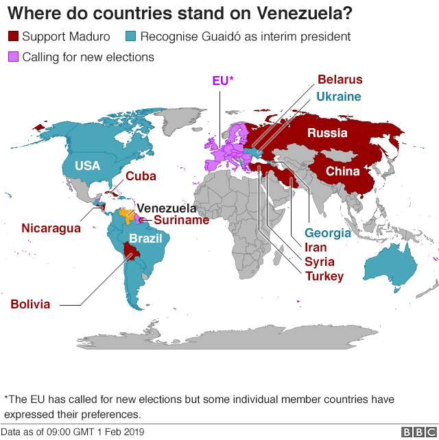 Mapa mostra onde os países estão na presidência da Venezuela