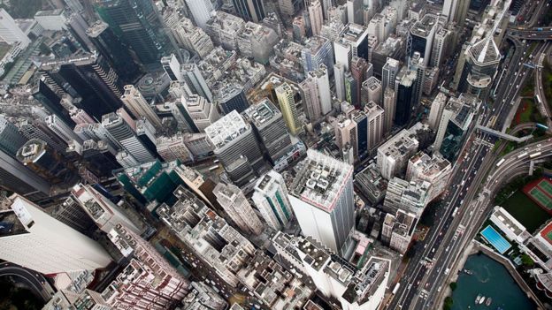 An aerial view of Causeway Bay in Hong Kong, China, on 10 April 2010