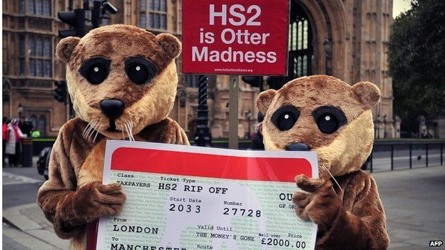 Protesters demonstrating against HS2