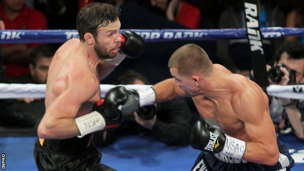 Andy Lee (left) stopped Matt Korobov in six rounds to win the WBO middleweight title in December 2014
