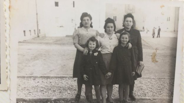 Tova Barkai, front right, with four others pictured post-war