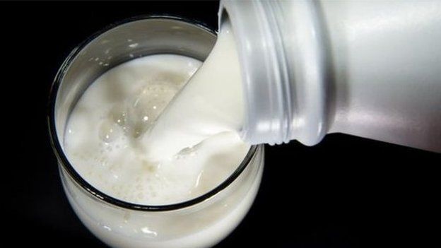 Milk being piured into a glass