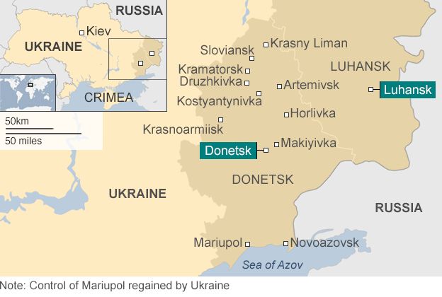 Map: showing Donetsk and Luhansk