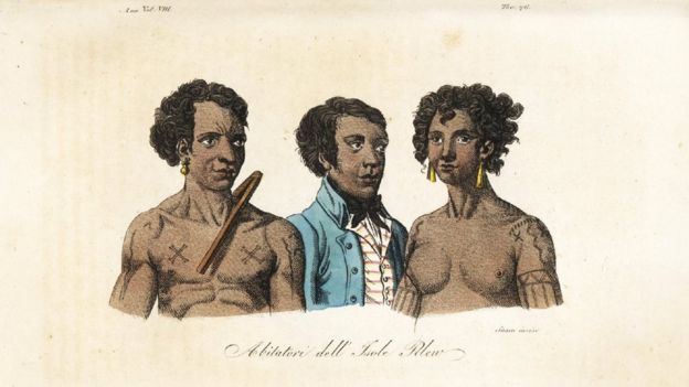 Natives of the island of Palau, including the tattooed King Abba-Thulle, from an 1844 engraving (Credit: Florilegius/Alamy)