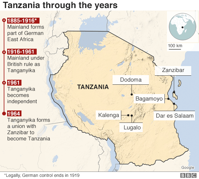 Map showing history of Tanzania