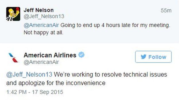 Unhappy Twitter exchange between a customer and American Airlines
