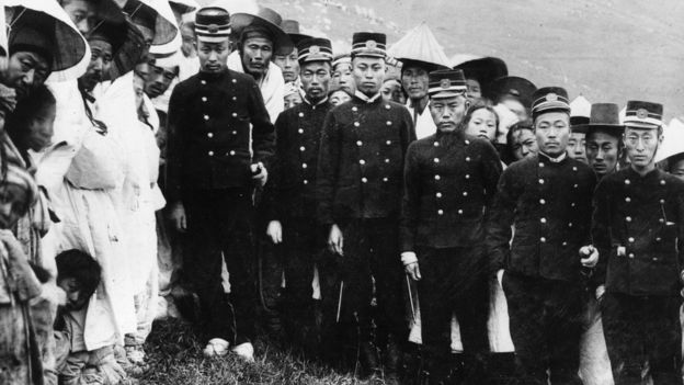 Soldados de Japón durante la colonización de ese país en Corea.