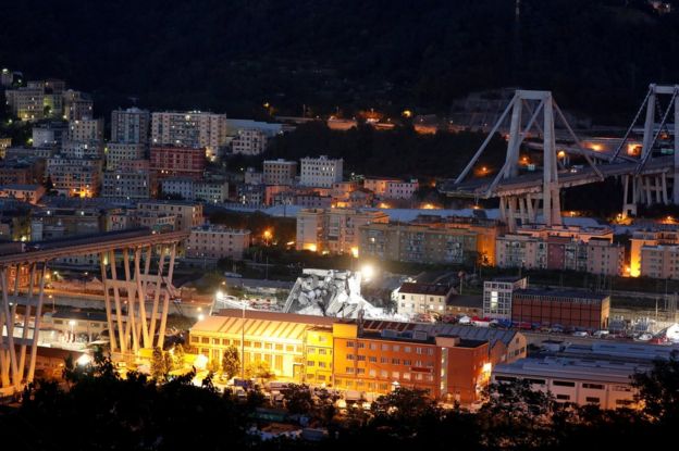 A general view of the collapsed Morandi Bridge in the port city of Genoa, Italy August 14, 2018