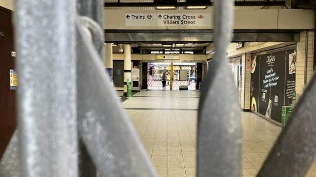 Closed gates at Charing Cross station