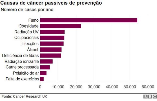 Gráfico sobre casos de câncer e causas passíveis de prevenção