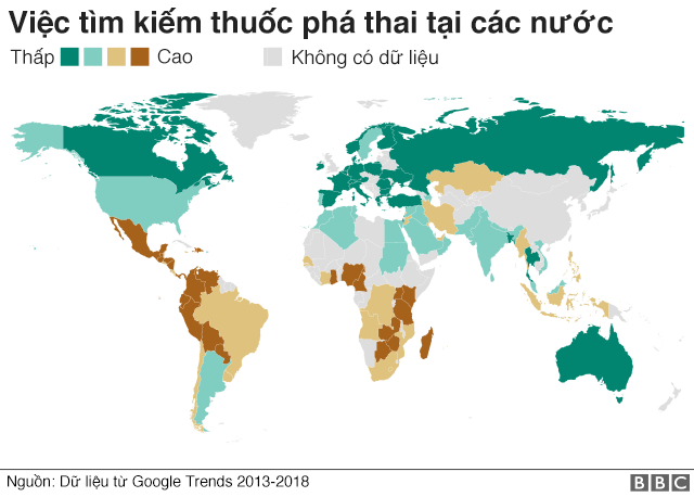 Map: Searches for abortion pills by country