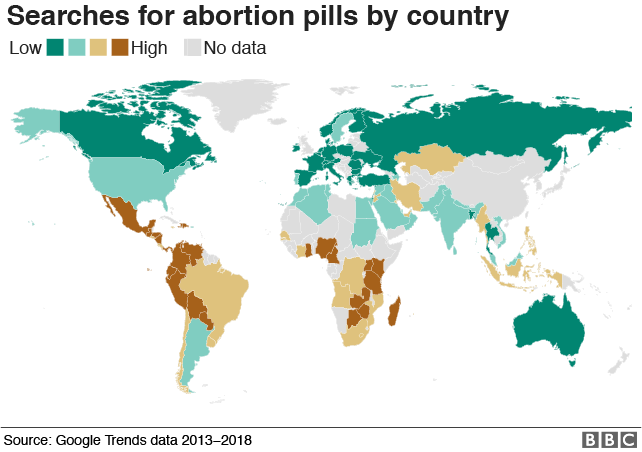 Map: Searches for abortion pills by country