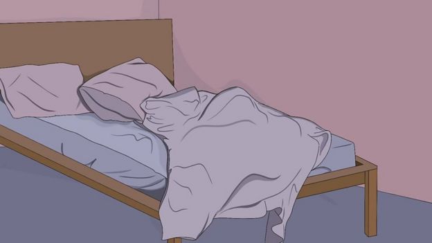 Dessin représentant un lit, une chambre comme lieu d'une violence sexuelle