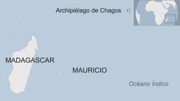 Mapa que muestra las Islas Chagos en el Océano Índico