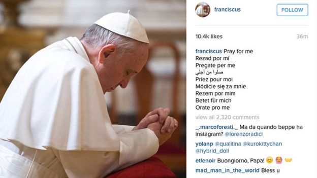 El papa Francisco lanzó su cuenta de Instagram en 2016.