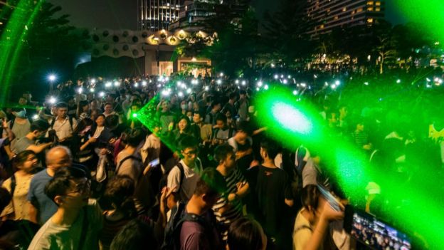Protesters using laser pointers during a demonstration