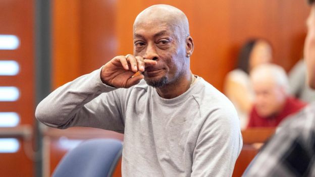 Dewayne Johnson reacts after the verdict was read in the case against Monsanto at the Superior Court Of California in San Francisco, California on 10 August 2018