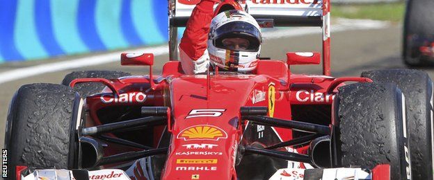 Sebastian Vettel celebrates Hungarian GP win