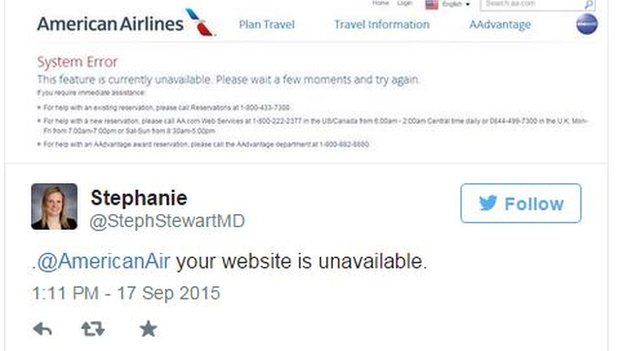 Customer tells American Airlines their site is down