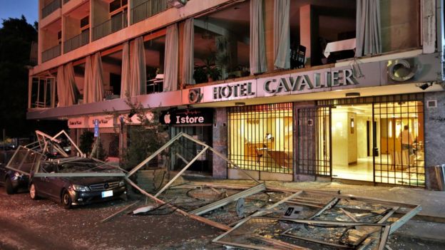 A hotel's windows shattered The explosion blew out windows miles away