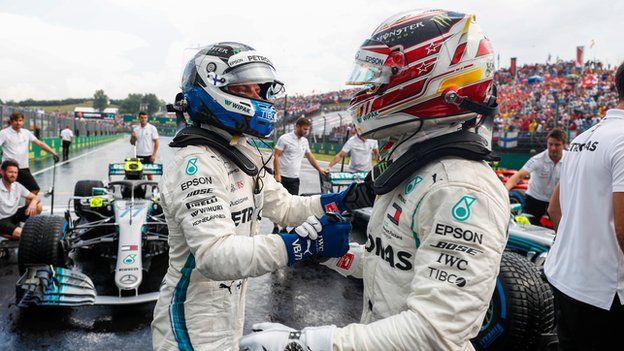 Mercedes F1 drivers Lewis Hamilton and Valteri Bottas