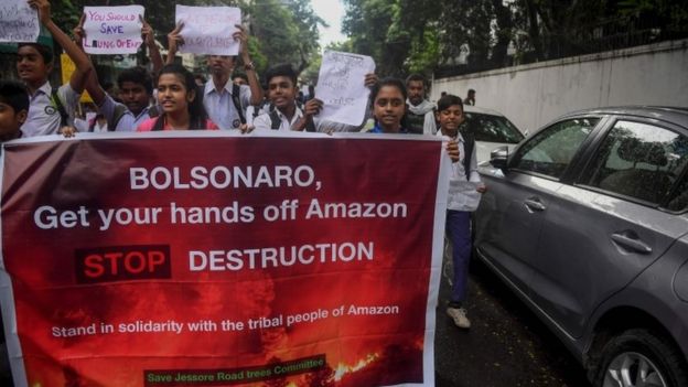 Students protest near the Consulate of Brazil in India