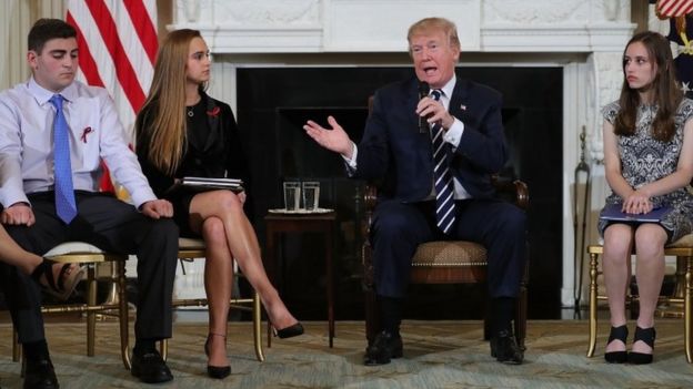 Donald Trump with Marjory Stoneman Douglas High School students