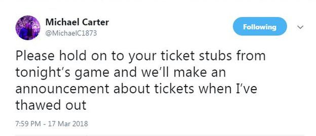 Michael Carter's tweet about tickets