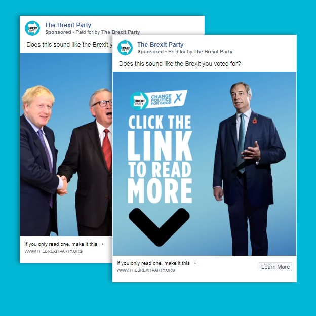 Two political adverts by the Brexit Party