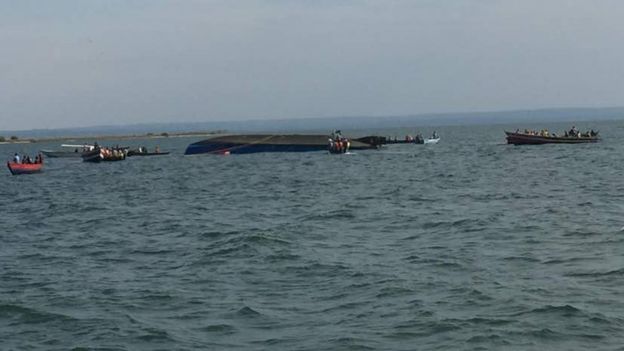 A capsized boat in Tanzania