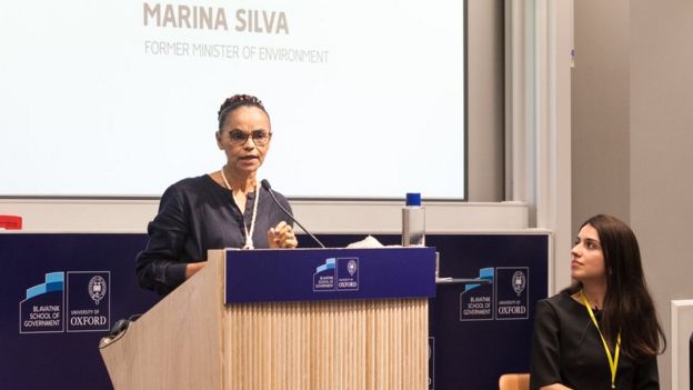 A ex-senadora Marina Silva durante palestra em Oxford (Inglaterra)