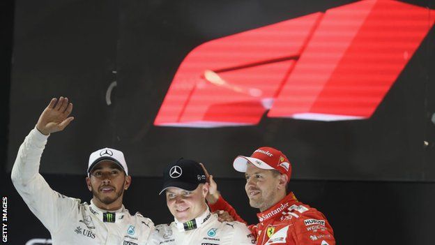 Lewis Hamilton, Valtteri Bottas and Sebastian Vettel on the podium in Abu Dhabi