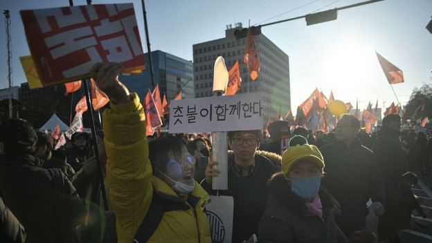 Protesta contra la corrupción en Corea del Sur.