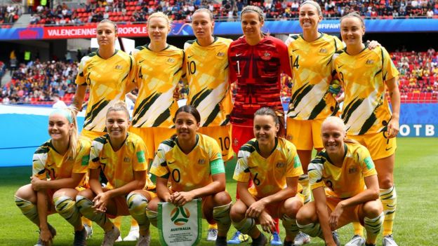 The Matildas team pose for a team photo before their game against Italy in the World Cup