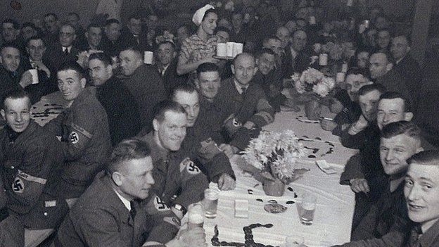 German soldiers eating in a canteen