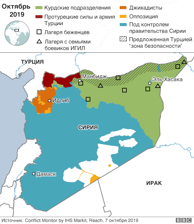 карта тюрем и лагерей на севере Сирии