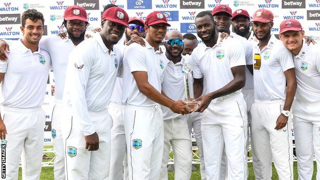 West Indies with the Test series trophy