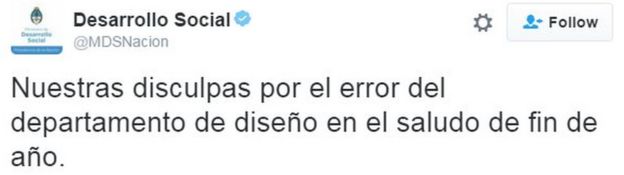 Tweet from Argentina's social development ministry reads: