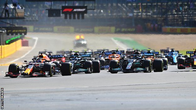 Max Verstappen leads the sprint at Silverstone