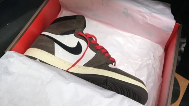 Travis Scott Air Jordan 1 Hi OG trainers dubbed the "trainer of the season" were bought at retail for around £140 but being resold for £1400 pounds
