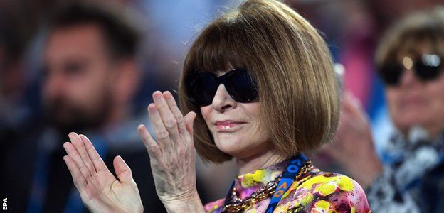 Fashion editor Anna Wintour watches the match from Serena Williams' box