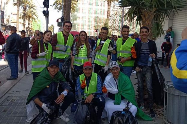 Nacerddine Rahmoune and plogging group at protest